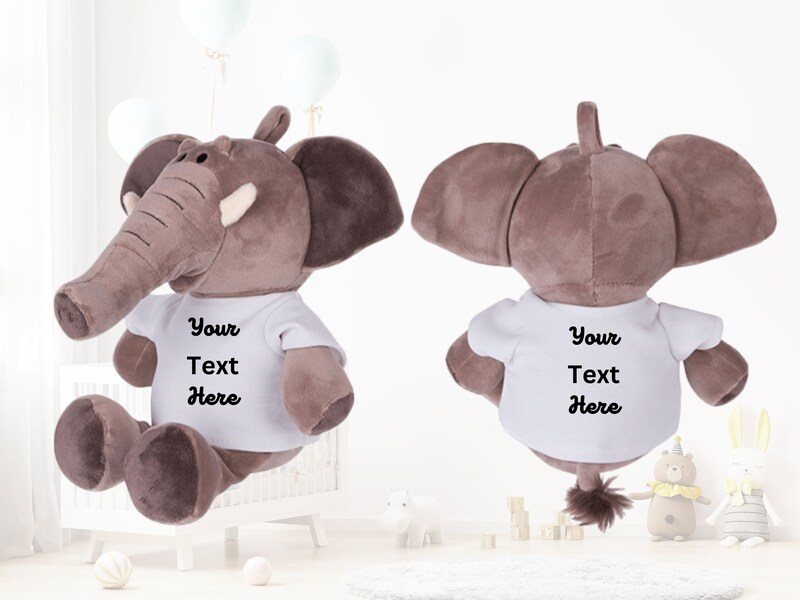 Copy-Personalized Plush Elephant With T-Shirt, Custom Text T-shirt, Cute Customized Birthday, Anniversary, Graduation Gift Present Stuffed A